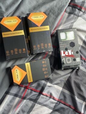 MRGLAS Premium Screen Protector & LeYi Phone Case Bundle - Black/Orange/Gray